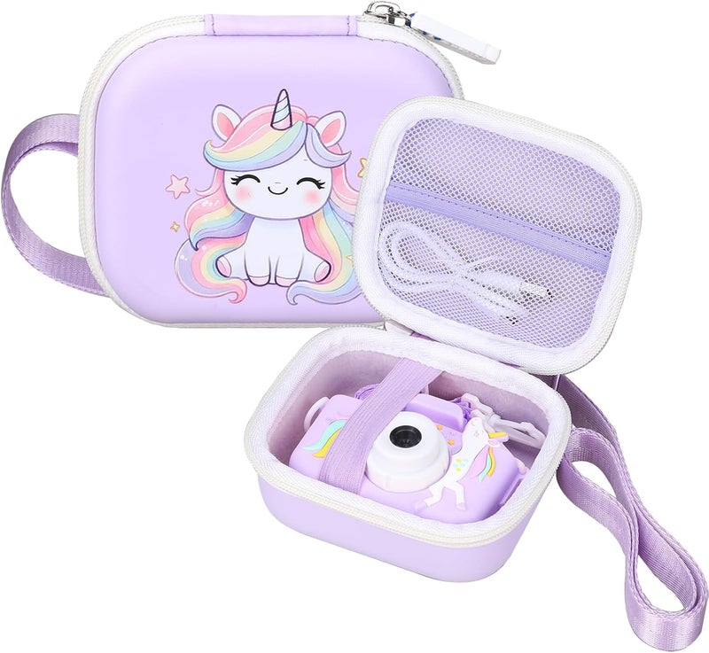 worfty Kids Camera Case Compatible with MAVOKIS/Envyvip/Seckton/KIZJORYA/Goopow Digital Video Camera Toys Camcorder Storage Holder Carrying - Purple Unicorn(Case Only) - Image 1